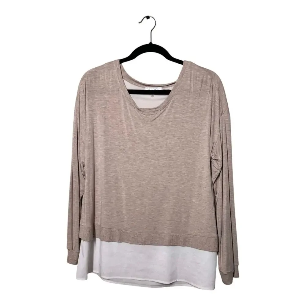 CALVIN KLEIN LAGON LOOK LONG SLEEVE SPLIT BACK TOP CREAM AND WHITE SIZE S